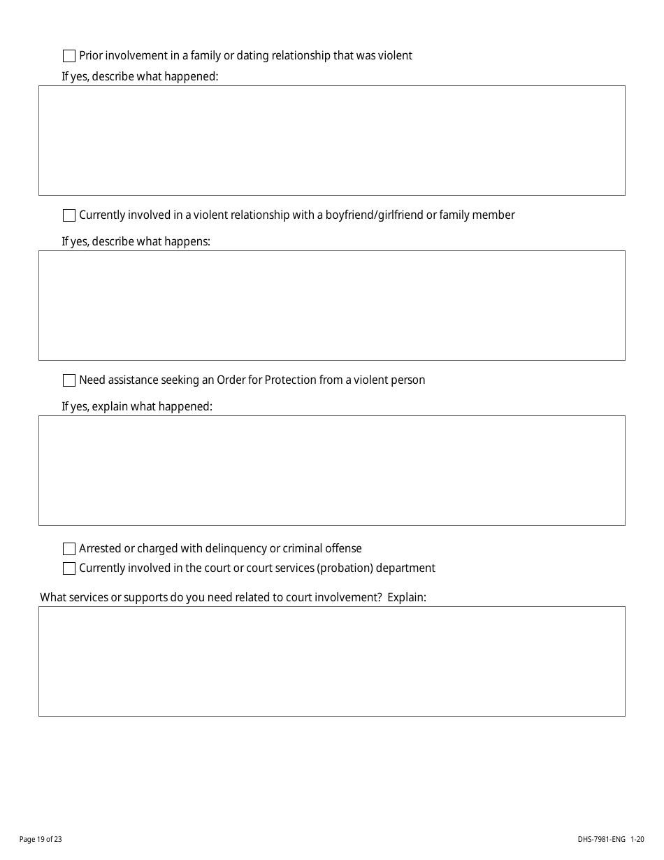 Form DHS-7981-ENG Minor Parent Assessment and Service Plan - Minnesota, Page 19