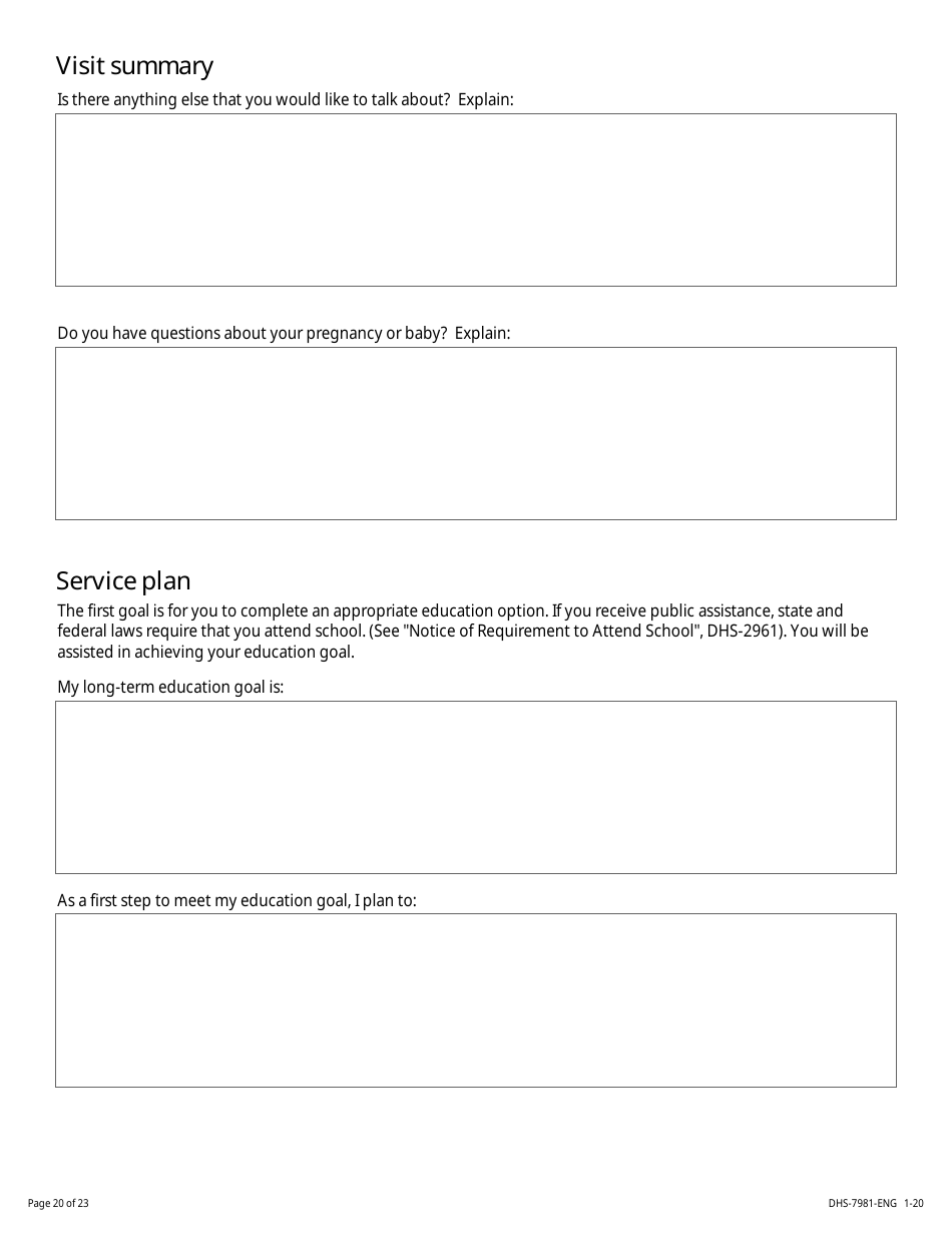 Form DHS-7981-ENG Minor Parent Assessment and Service Plan - Minnesota, Page 20