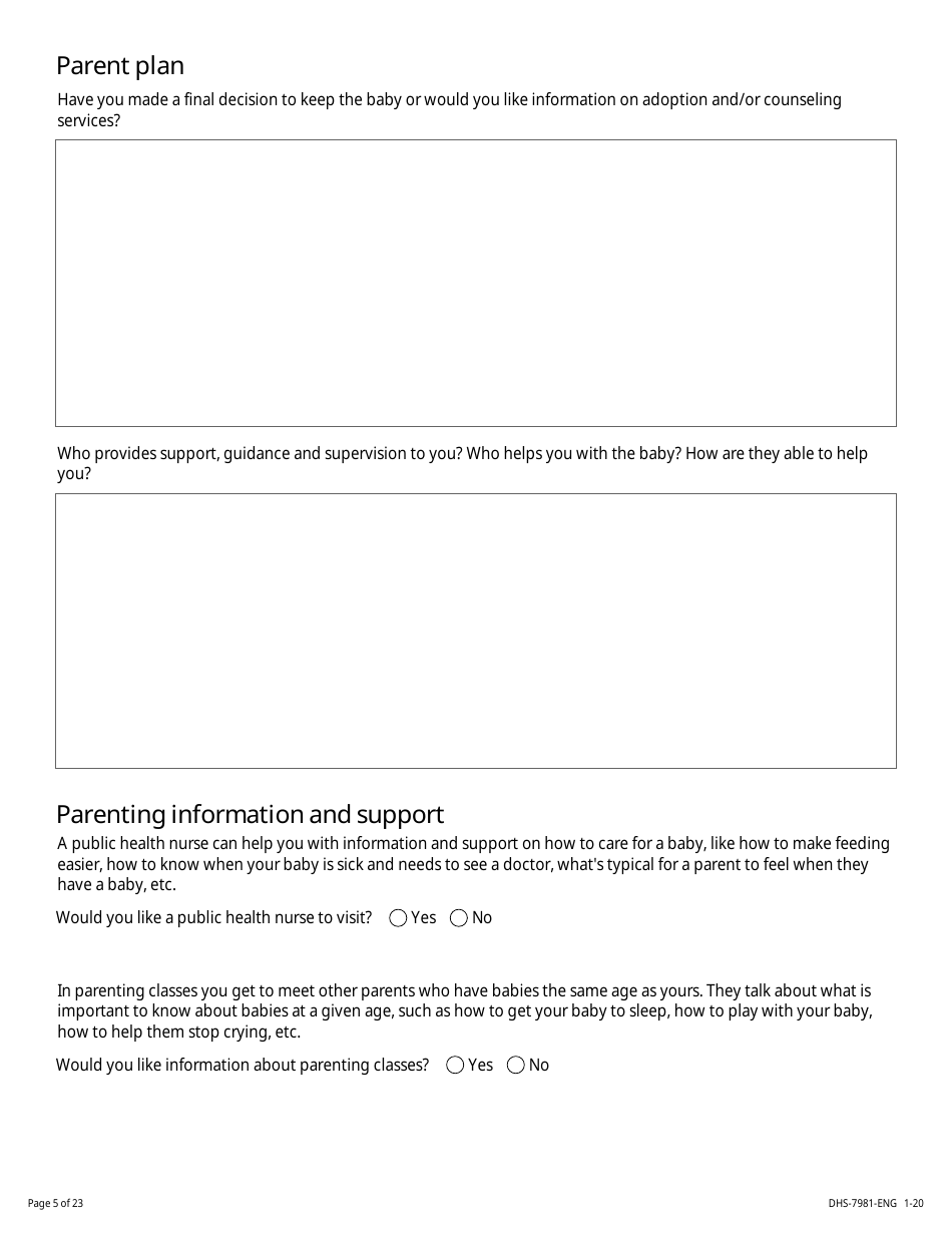 Form DHS-7981-ENG Minor Parent Assessment and Service Plan - Minnesota, Page 5