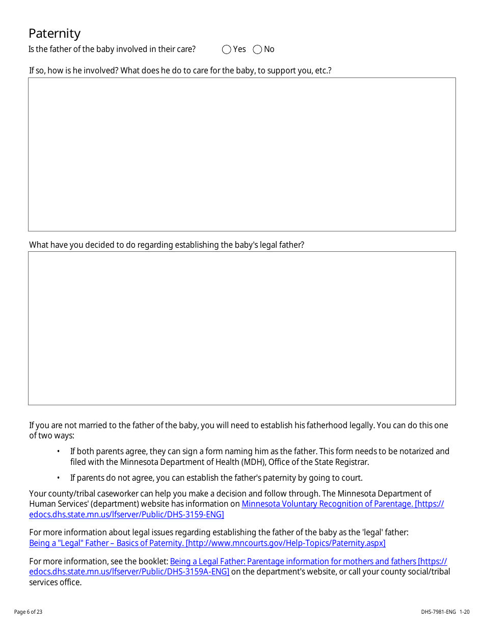 Form DHS-7981-ENG Minor Parent Assessment and Service Plan - Minnesota, Page 6