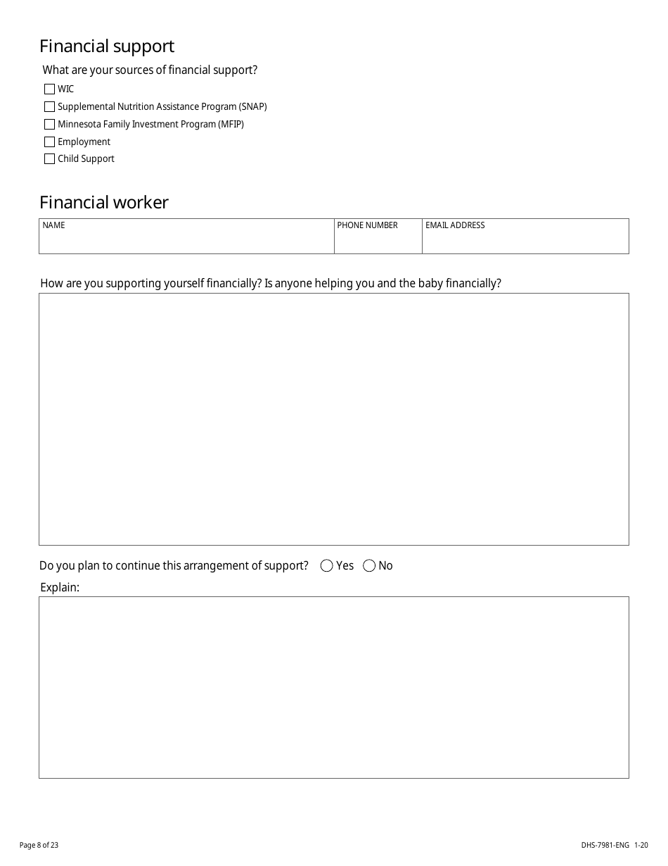 Form DHS-7981-ENG Minor Parent Assessment and Service Plan - Minnesota, Page 8