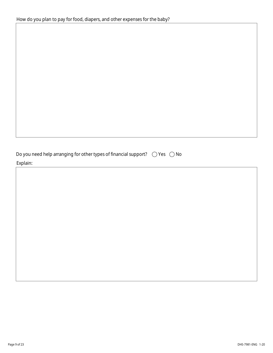 Form DHS-7981-ENG Minor Parent Assessment and Service Plan - Minnesota, Page 9
