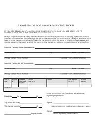 Document preview: Transfer of Dog Ownership Certificate - Butler County, Ohio