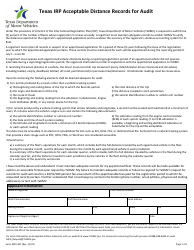 Document preview: Form MCD-467 Texas Irp Acceptable Distance Records for Audit - Texas