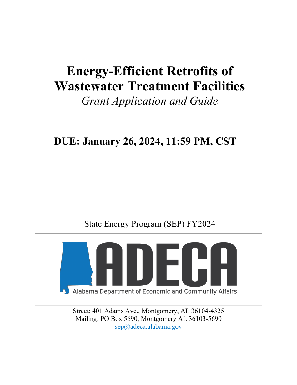 Energy-Efficient Retrofits of Wastewater Treatment Facilities Grant Application - Alabama, Page 1