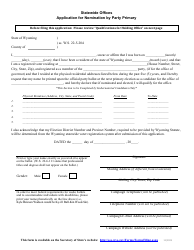 Document preview: Application for Nomination by Party Primary - Statewide Offices - Wyoming