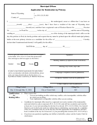 Document preview: Application for Nomination by Primary - Municipal Offices - Wyoming