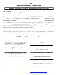 Document preview: Application for Nomination by Party Primary - Legislative Offices - Wyoming