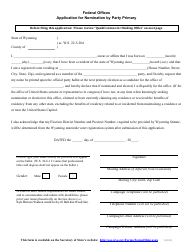 Document preview: Application for Nomination by Party Primary - Federal Offices - Wyoming