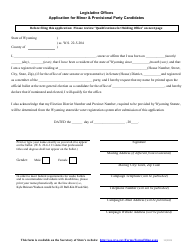 Document preview: Application for Minor & Provisional Party Candidates - Legislative Offices - Wyoming