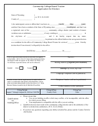 Document preview: Community College Board Trustee Application for Election - Wyoming