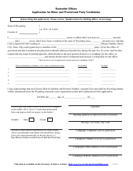 Document preview: Application for Minor and Provisional Party Candidates - Statewide Offices - Wyoming