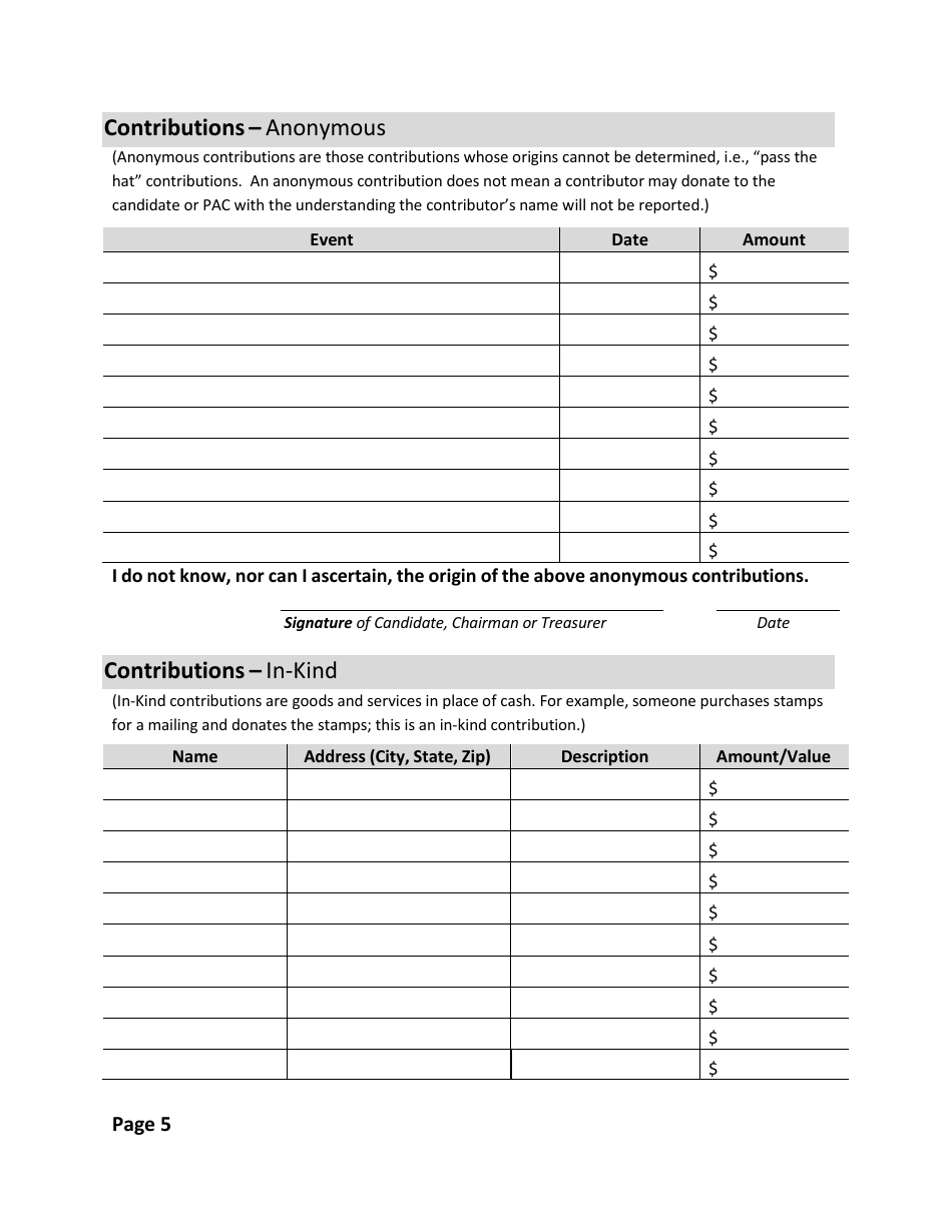 Statement of Contributions and Expenditures - Candidate and Candidates Campaign Committee - Wyoming, Page 6