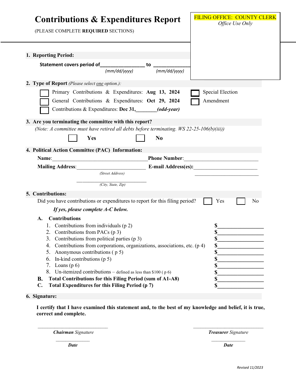 Statement of Contributions and Expenditures - out of State Political Action Committee - Wyoming, Page 2