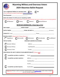 Document preview: Wyoming Military and Overseas Voters Absentee Ballot Request - Wyoming, 2024