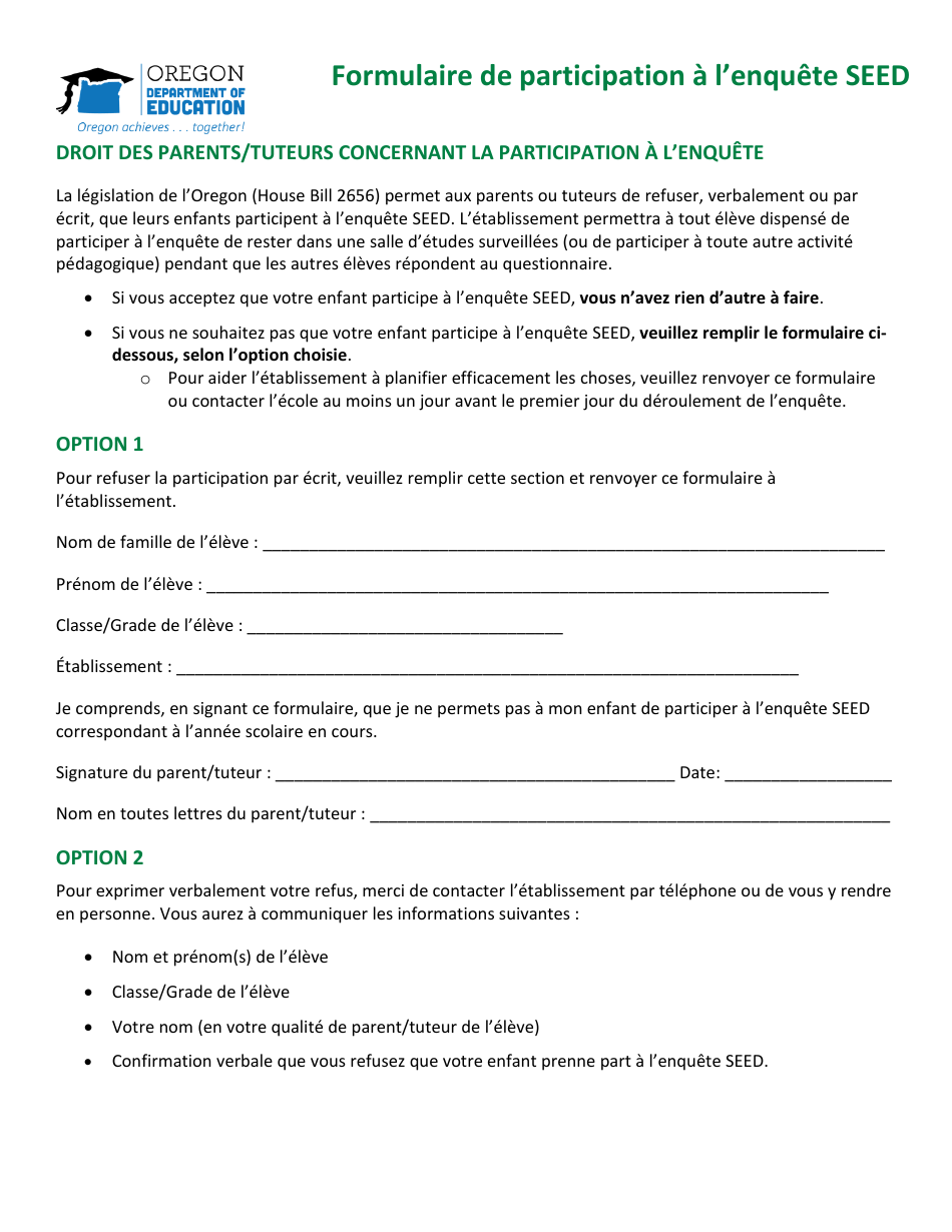 Seed Survey Participation Form - Oregon (French), Page 2