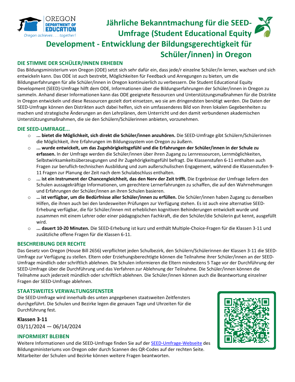 Seed Survey Participation Form - Oregon (German), Page 1
