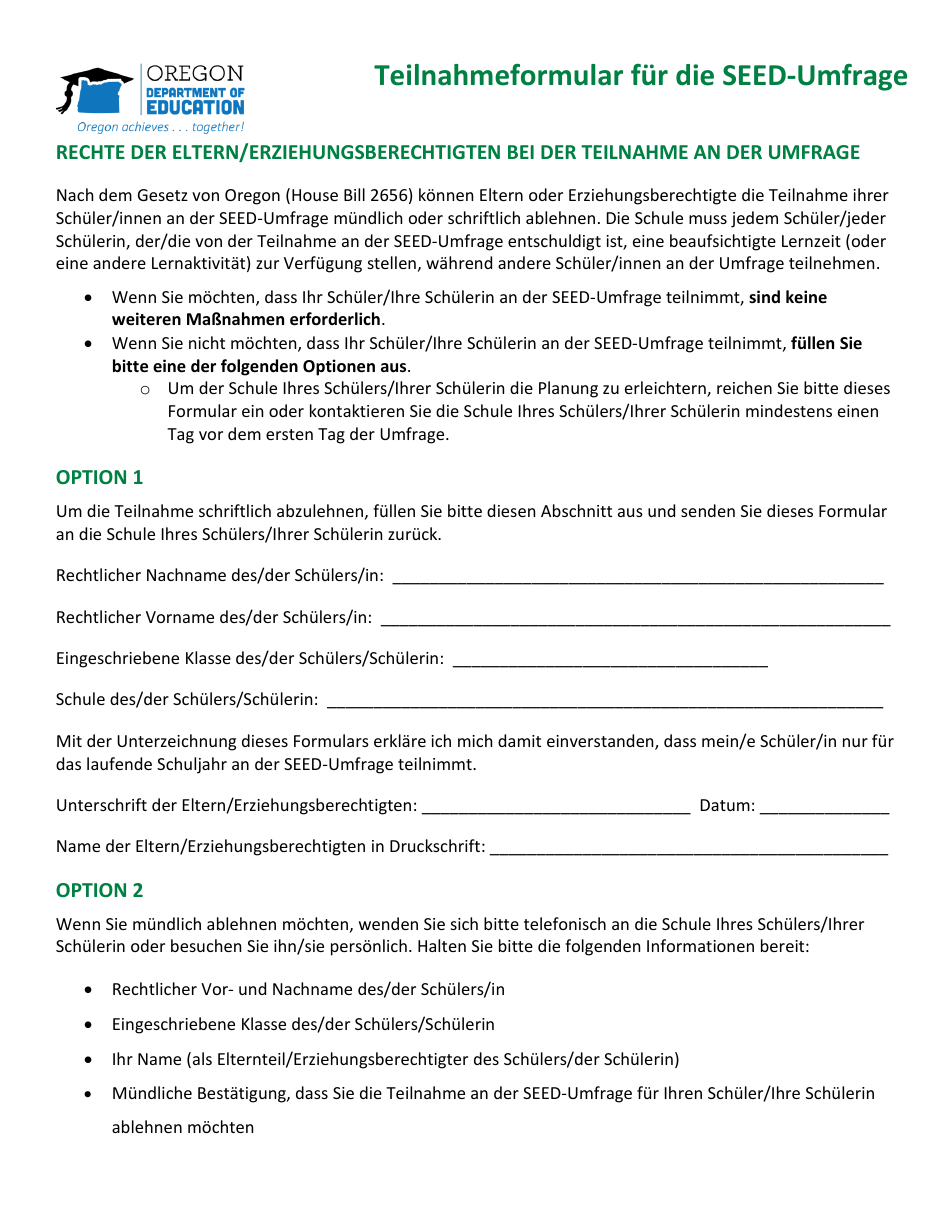 Seed Survey Participation Form - Oregon (German), Page 2