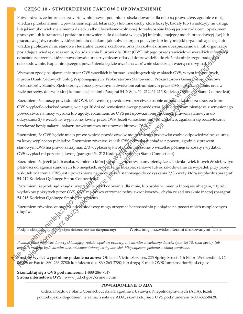 Form JD-VS-8PIP Personal Injury Compensation - Application - Connecticut (Polish), Page 6