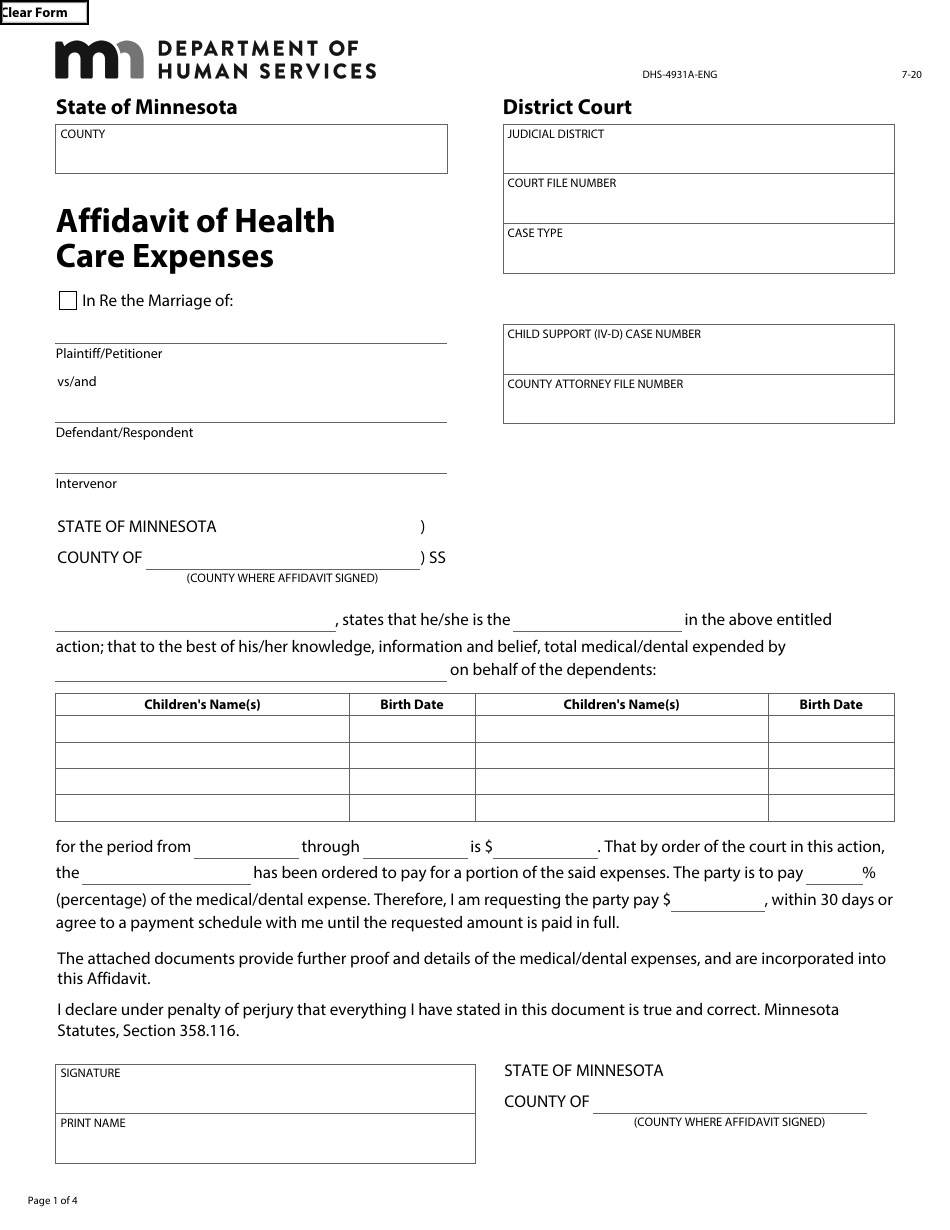 Form DHS-4931-ENG Unreimbursed and / or Uninsured Medical / Dental Expenses Packet - Minnesota, Page 5