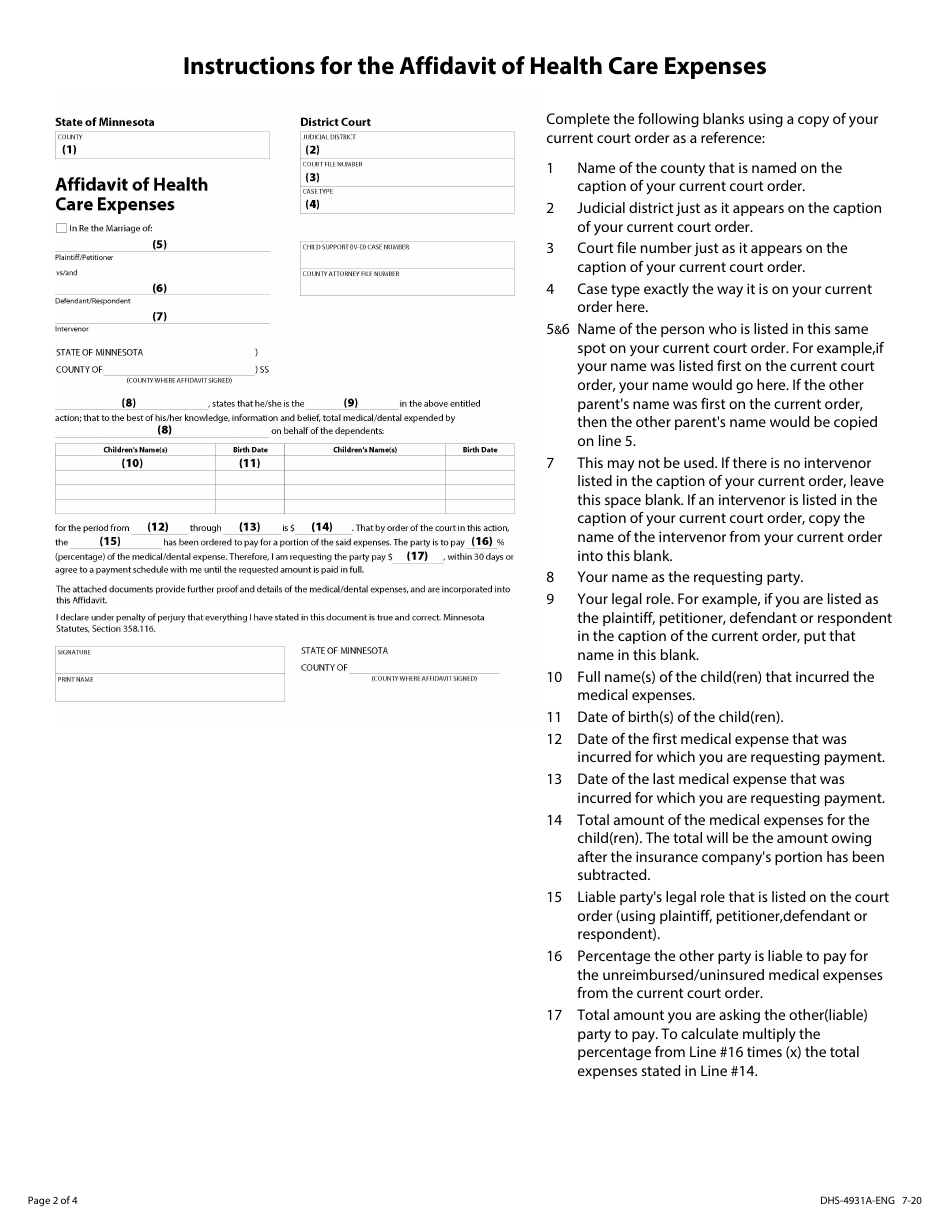 Form DHS-4931-ENG Unreimbursed and / or Uninsured Medical / Dental Expenses Packet - Minnesota, Page 6