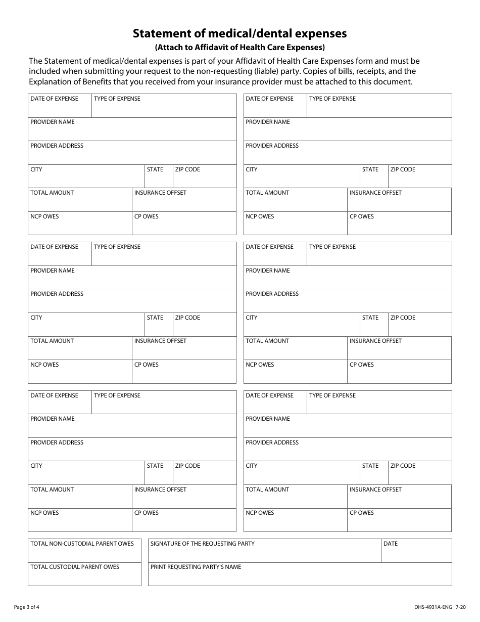 Form DHS-4931-ENG Unreimbursed and / or Uninsured Medical / Dental Expenses Packet - Minnesota, Page 7
