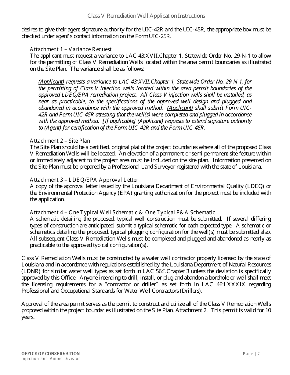 Form UIC-25R Class V Remediation Area Permit Application - Louisiana, Page 4