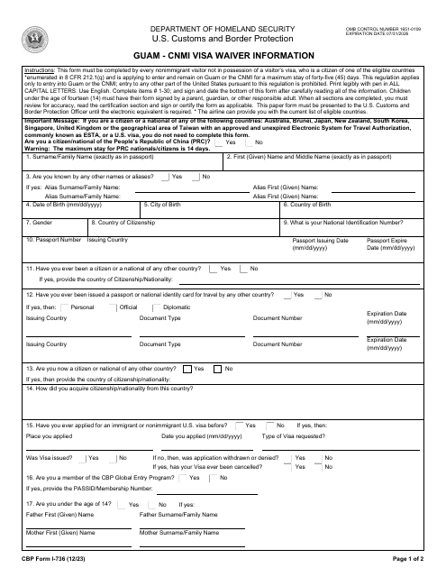CBP Form I-736 Guam - CNMI Visa Waiver Information