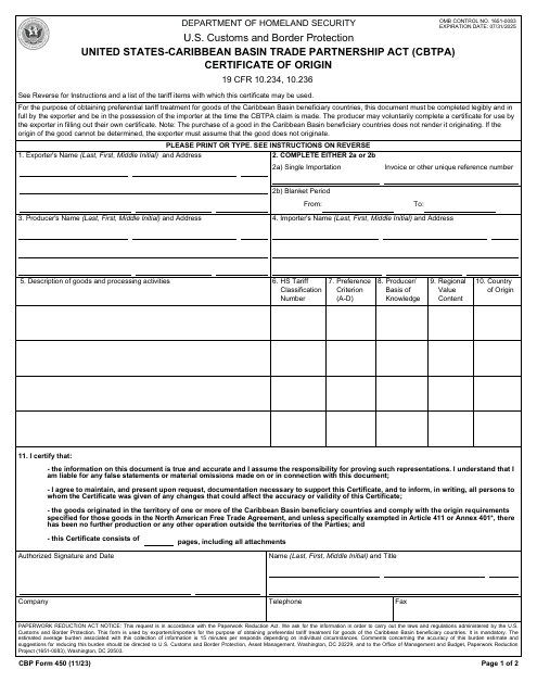 CBP Form 450  Printable Pdf