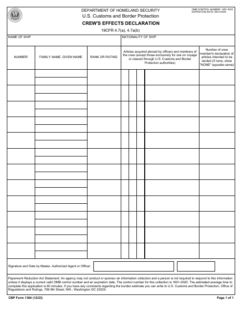 CBP Form 1304  Printable Pdf