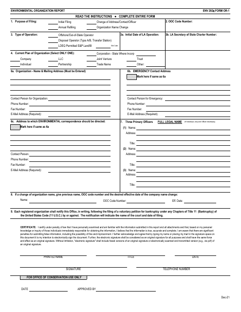 ENV Form OR-1 2024 Printable Pdf