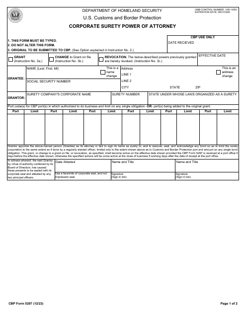 CBP Form 5297  Printable Pdf