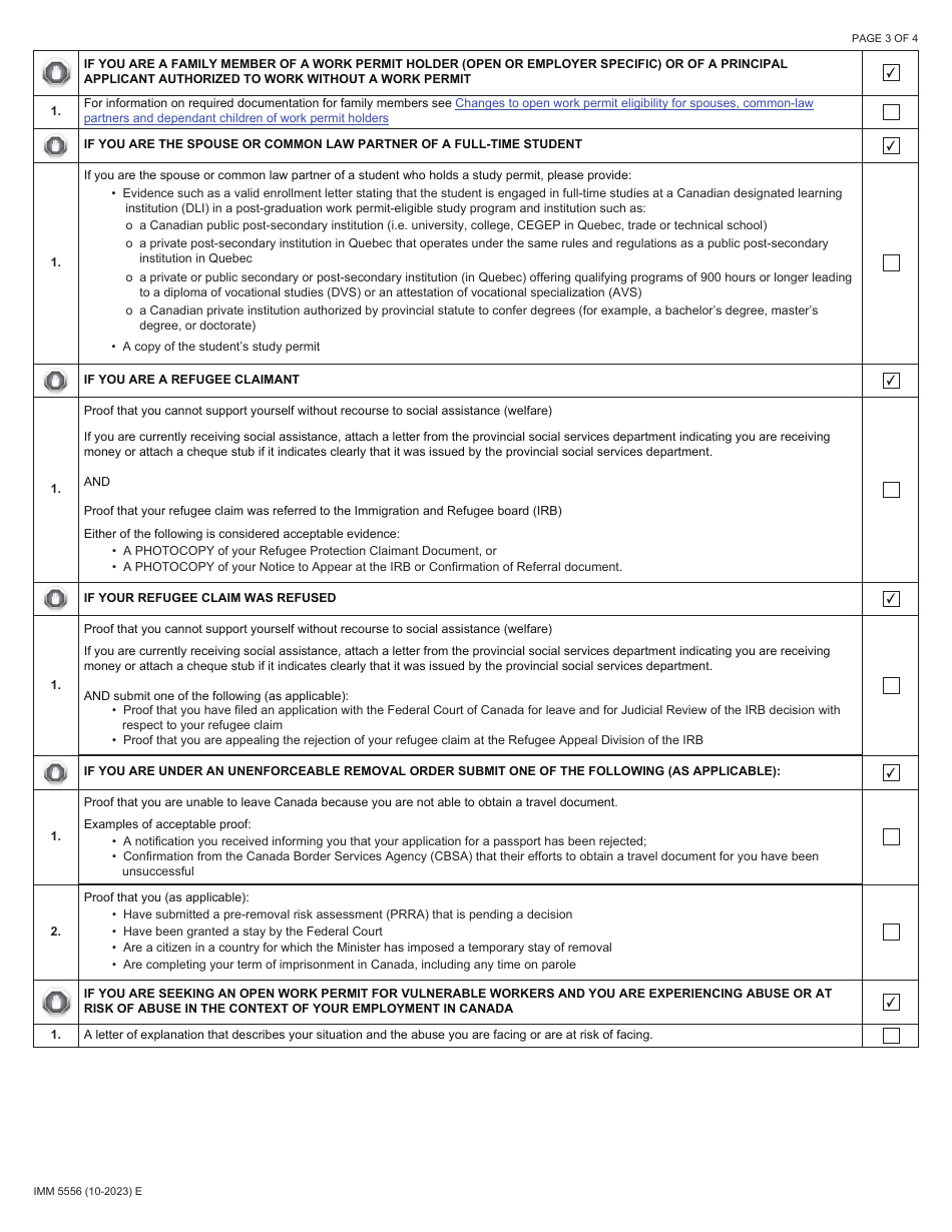 Form IMM5556 Download Fillable PDF Document Checklist - Worker (In ...