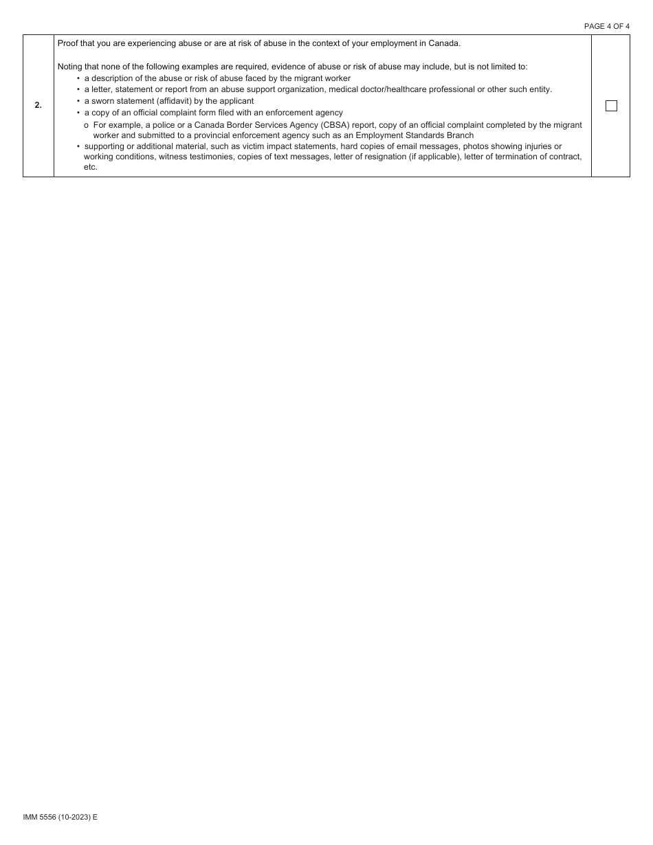 Form IMM5556 Document Checklist - Worker (In Canada Applicant) - Canada, Page 4