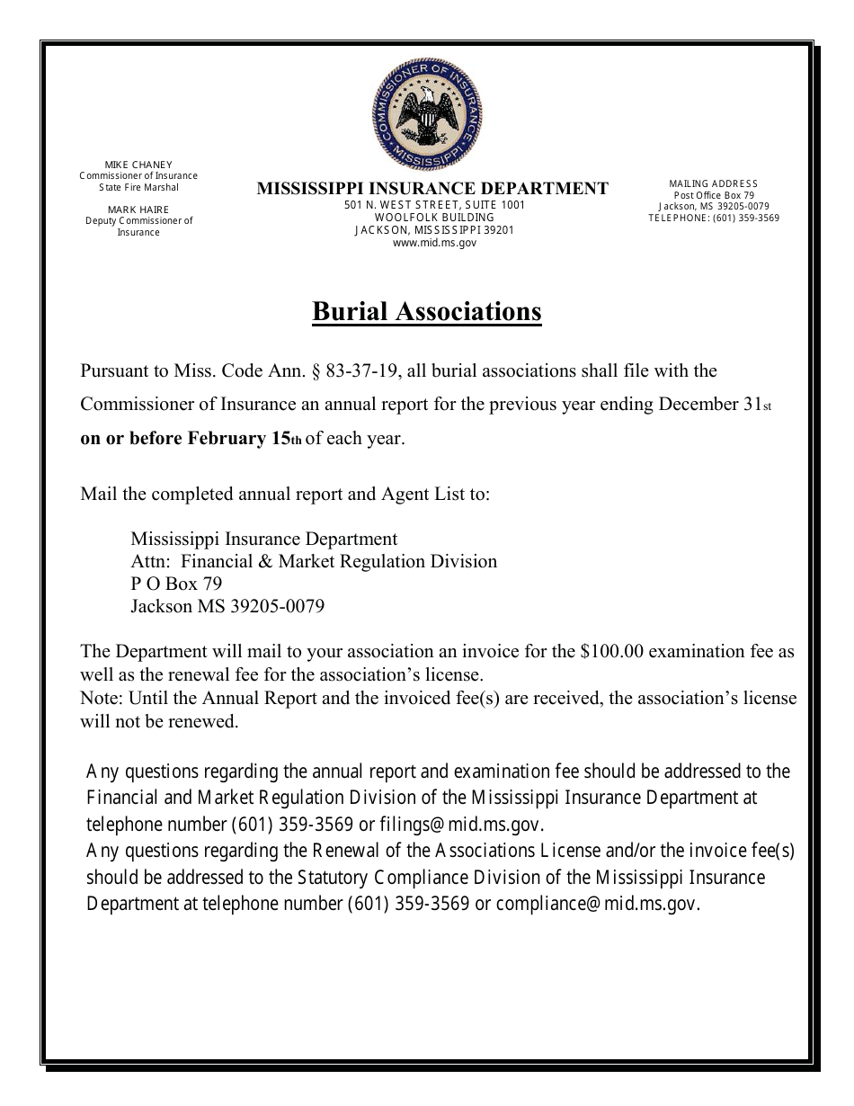 2023 Mississippi Burial Associations Annual Statement Download