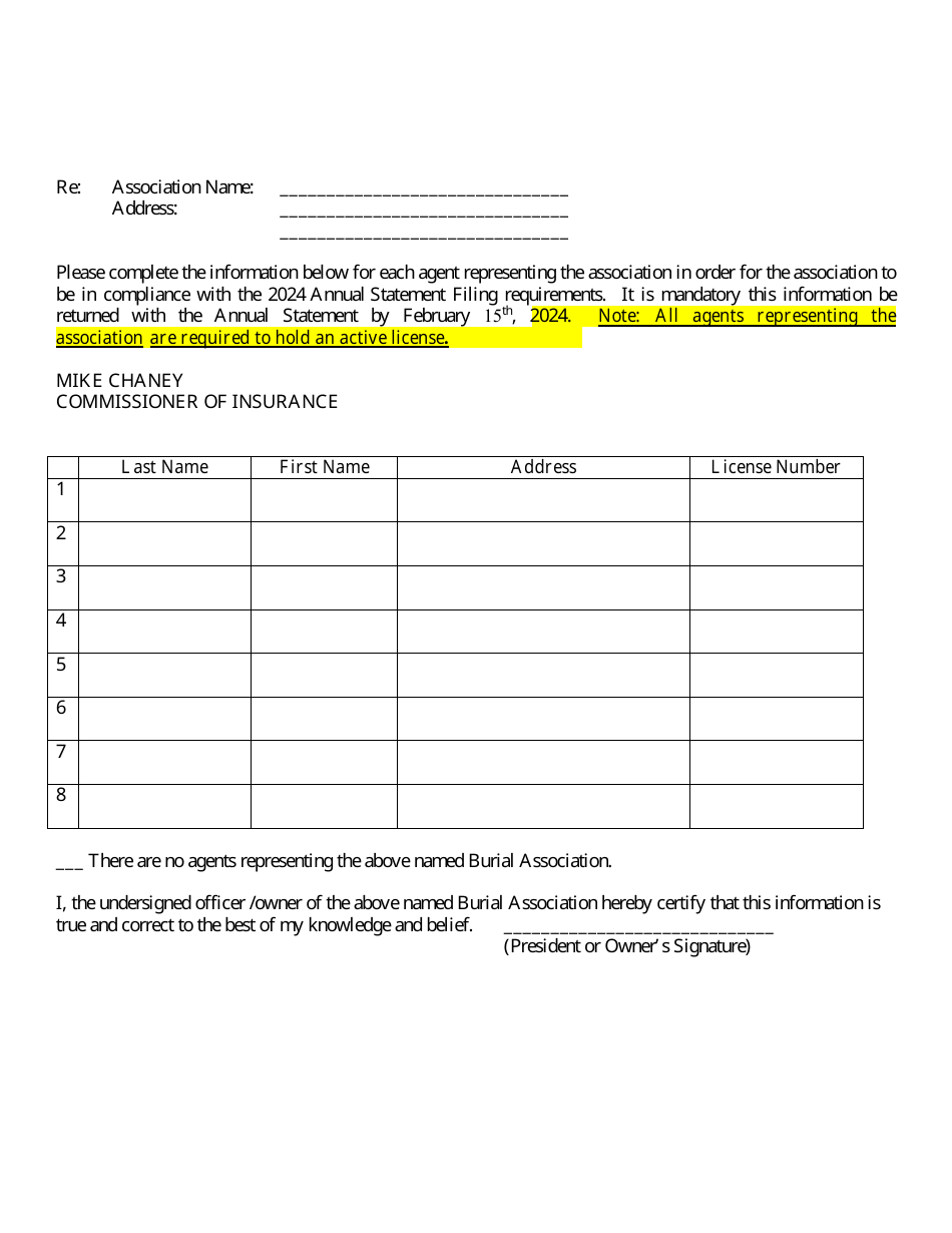 Burial Associations Annual Statement - Mississippi, Page 4