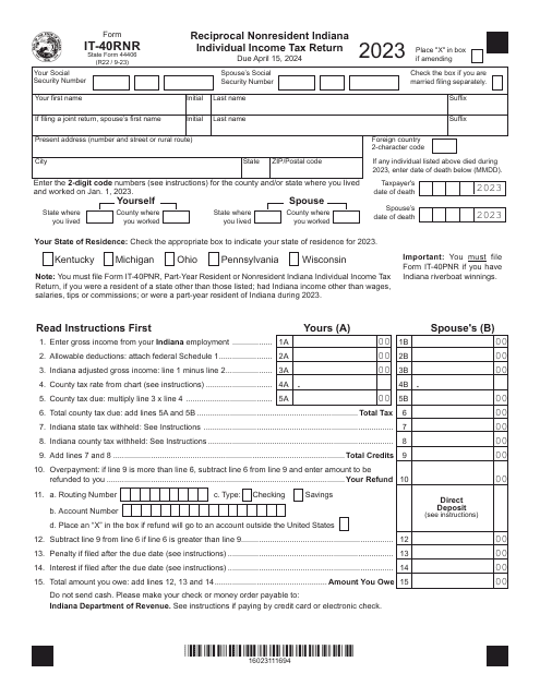Form IT-40RNR (State Form 44406) 2023 Printable Pdf
