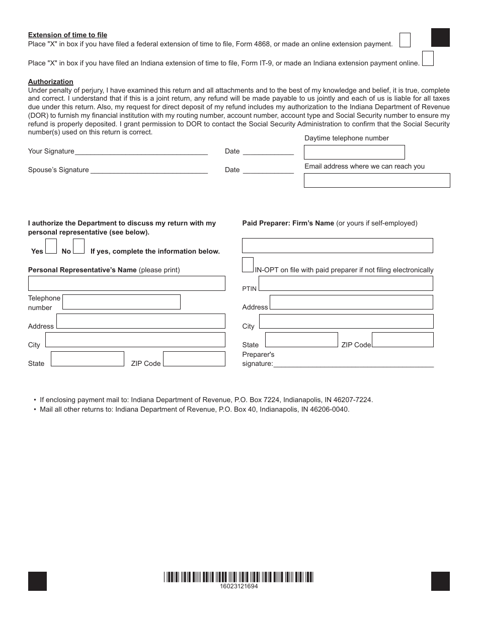 Form IT-40RNR (State Form 44406) Reciprocal Nonresident Indiana Individual Income Tax Return - Indiana, Page 2