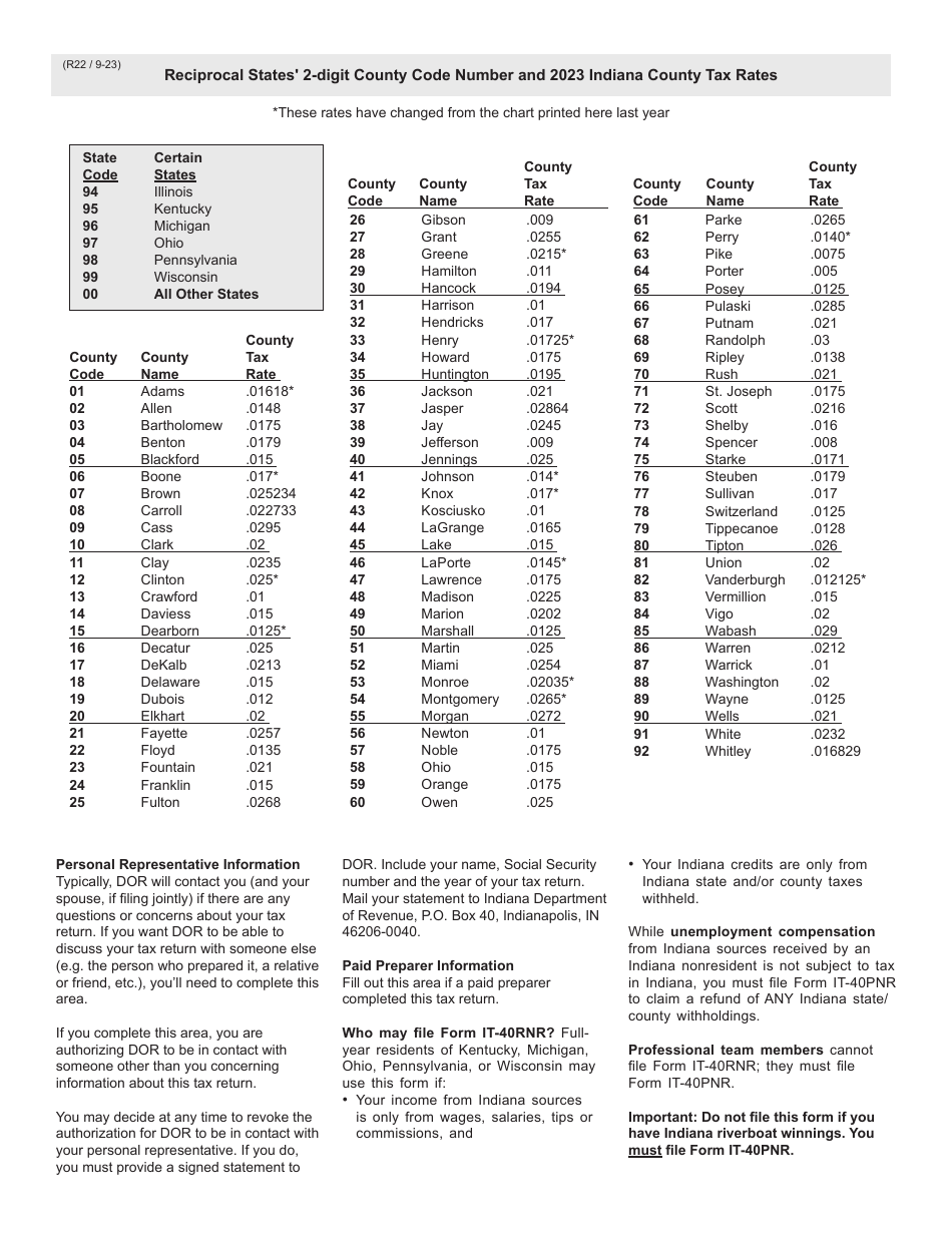 Form IT-40RNR (State Form 44406) Reciprocal Nonresident Indiana Individual Income Tax Return - Indiana, Page 3