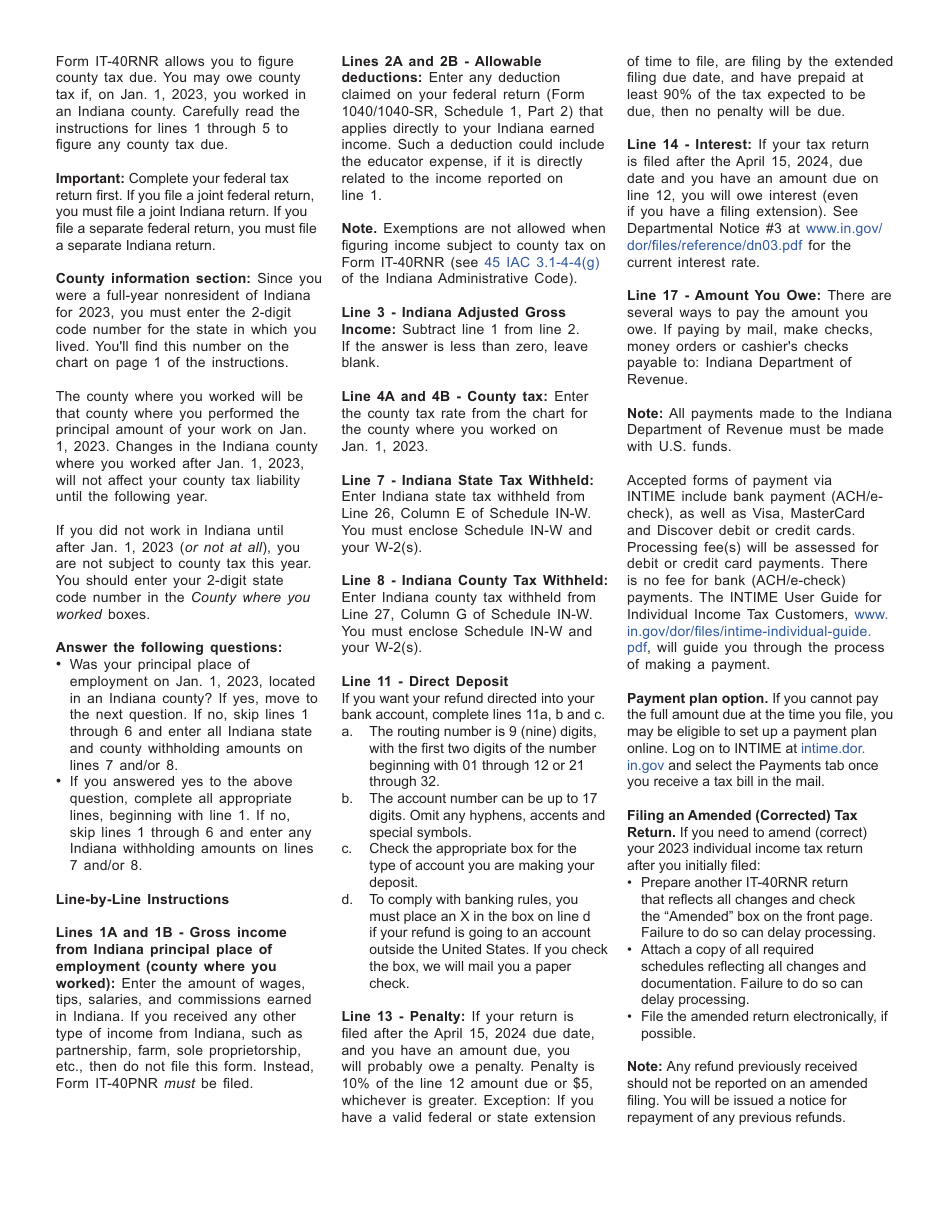 Form IT-40RNR (State Form 44406) Reciprocal Nonresident Indiana Individual Income Tax Return - Indiana, Page 4