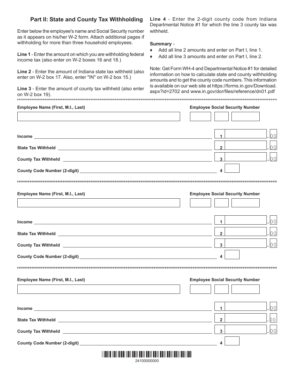 State Form 48684 Schedule IN-H Indiana Household Employment Taxes - Indiana, Page 2