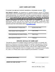 Document preview: Form DWC-AU-906 Audit Complaint Form - California