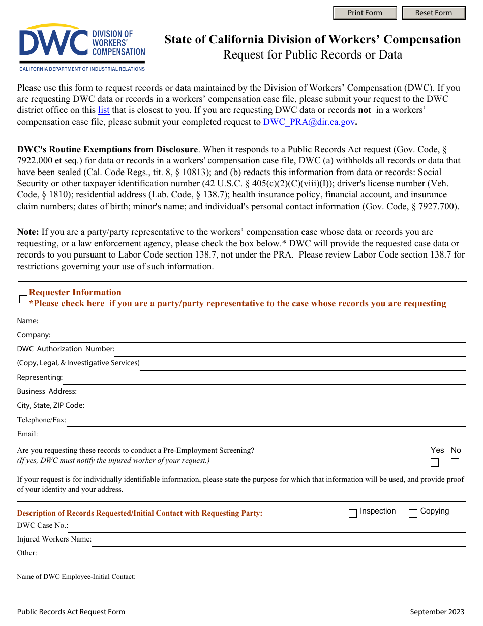 California Request for Public Records or Data Fill Out, Sign Online
