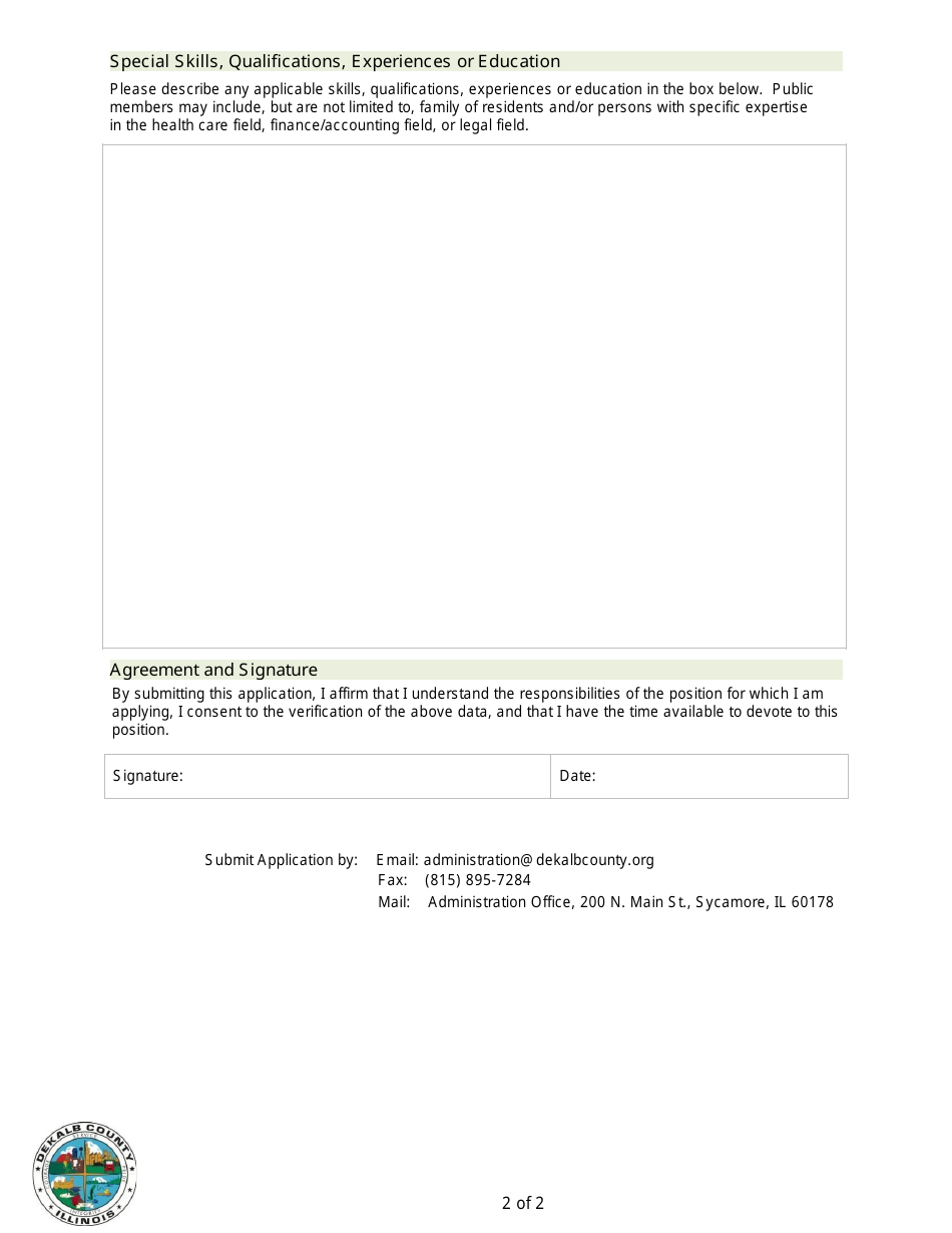 Dekalb County Rehab  Nursing Center Oversight Board Application - DeKalb County, Illinois, Page 2