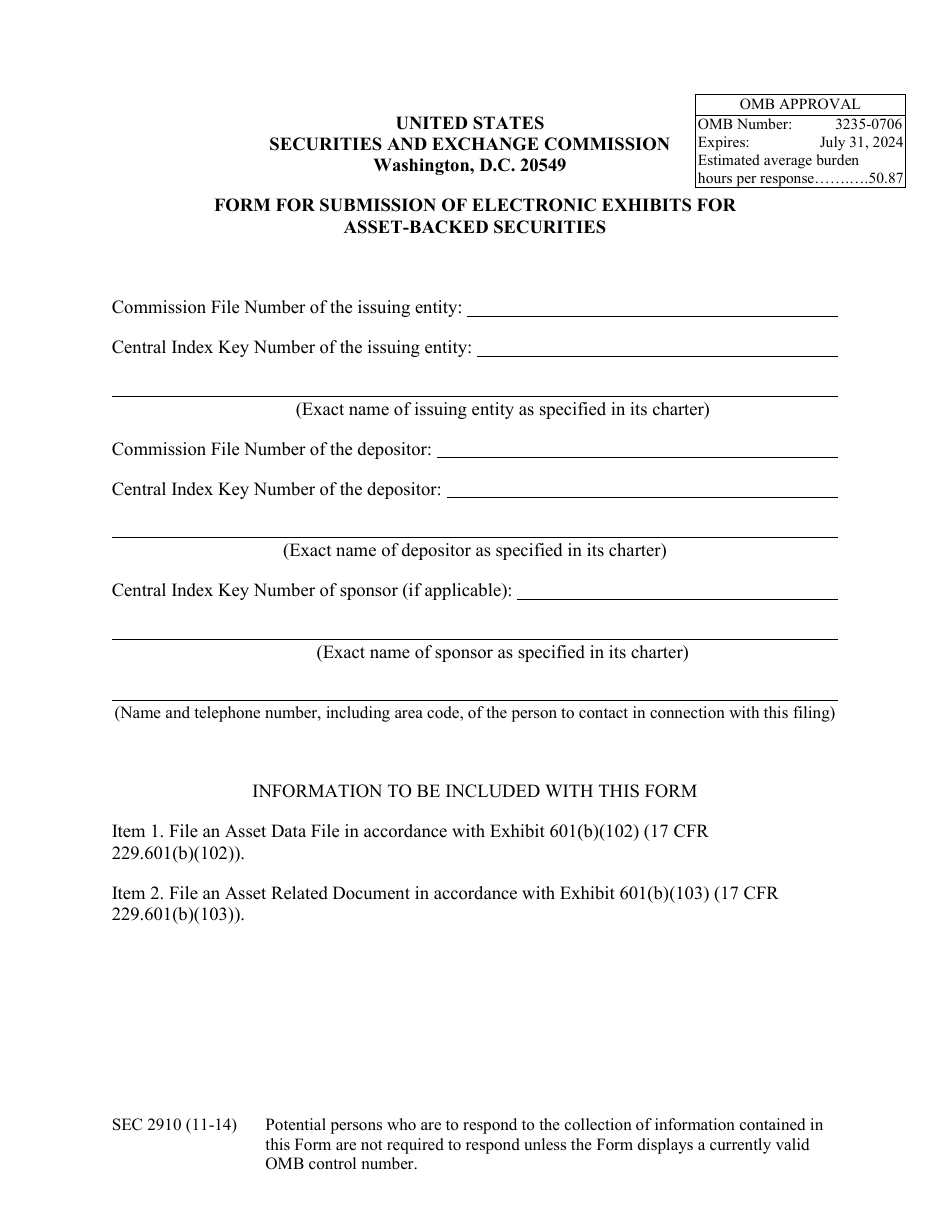 Form ABS-EE (SEC Form 2910) Form for Submission of Electronic Exhibits for Asset-Backed Securities, Page 1