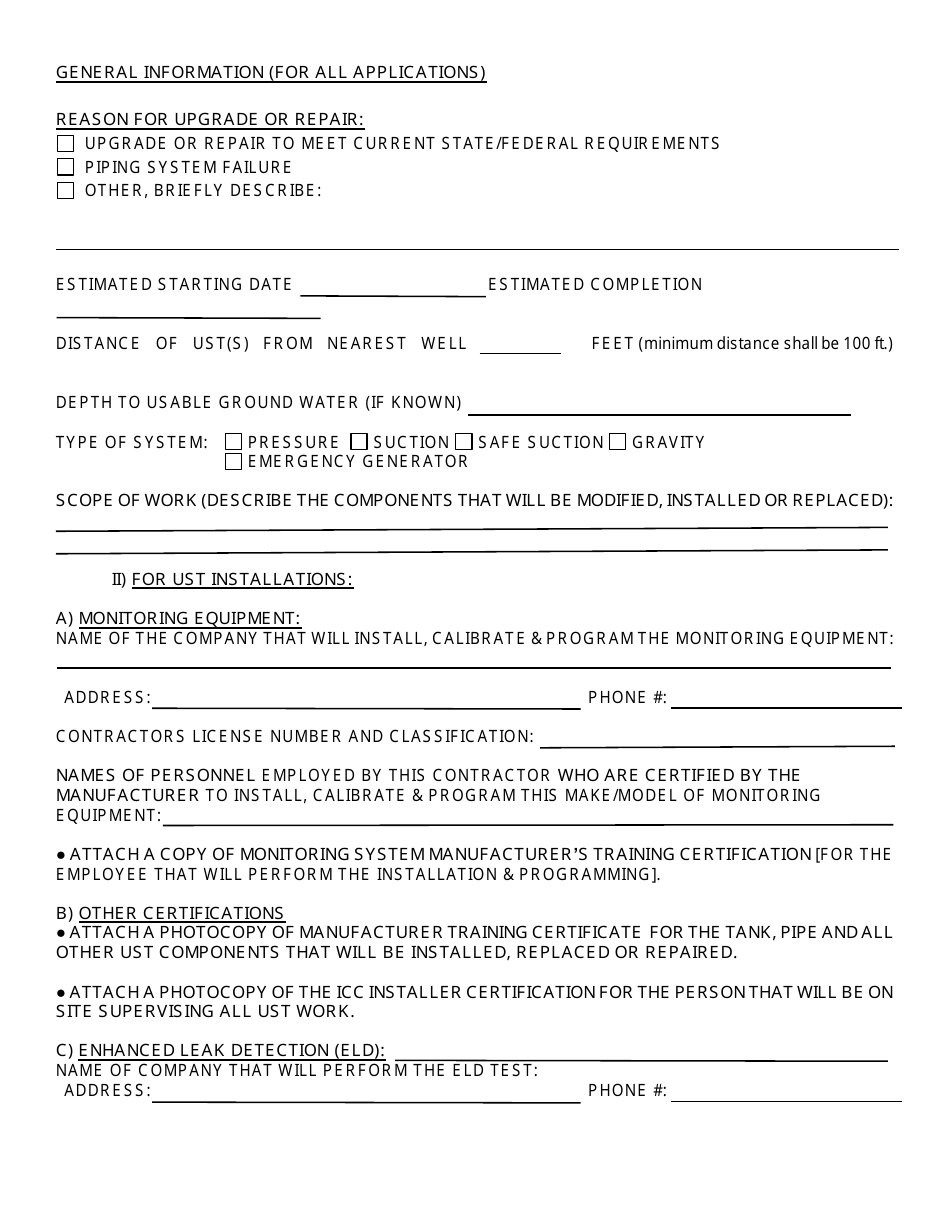 Application for a Permit to Install Upgrade or Repair Underground Storage Tank(S) for Hazardous Substances - Inyo County, California, Page 4