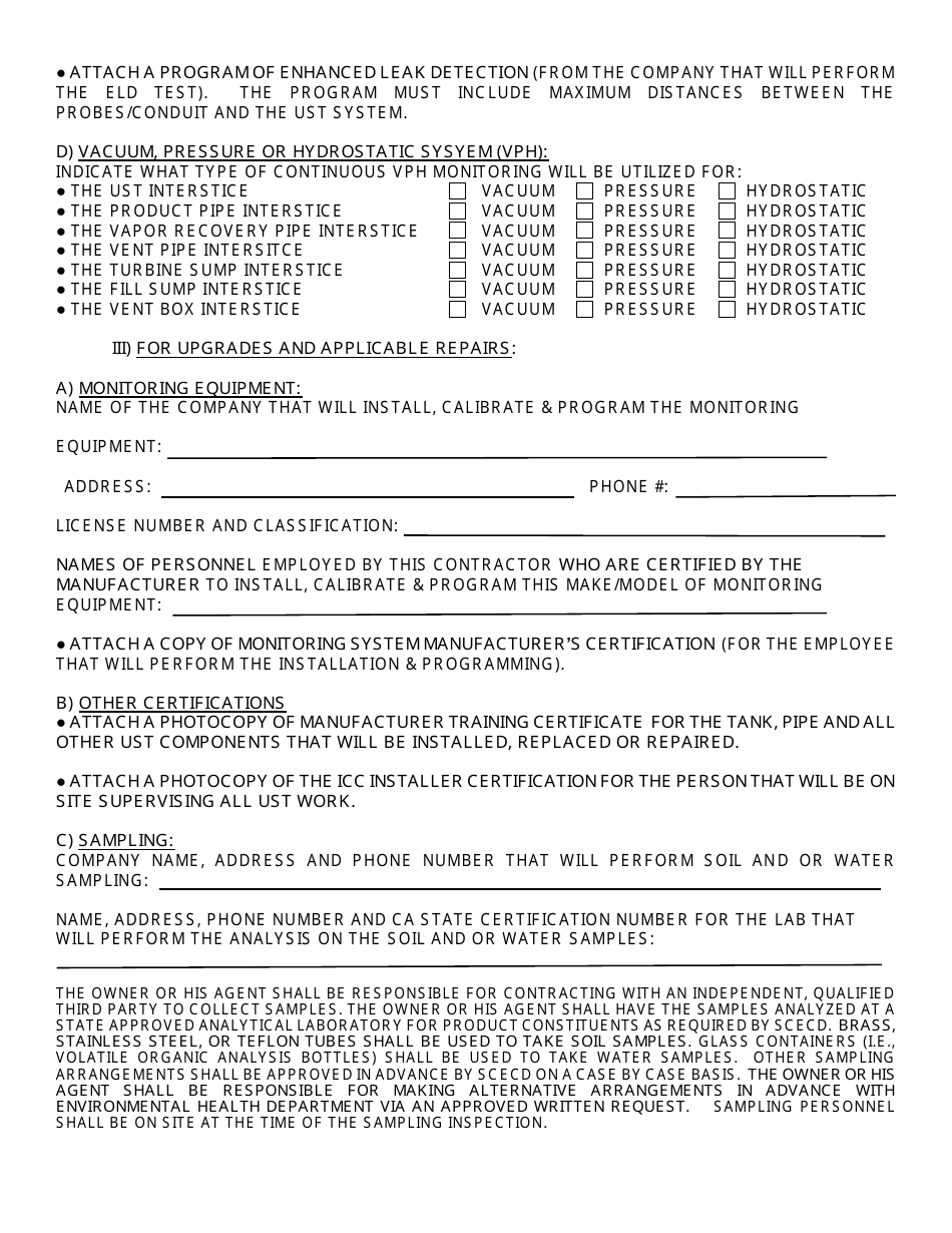 Application for a Permit to Install Upgrade or Repair Underground Storage Tank(S) for Hazardous Substances - Inyo County, California, Page 5