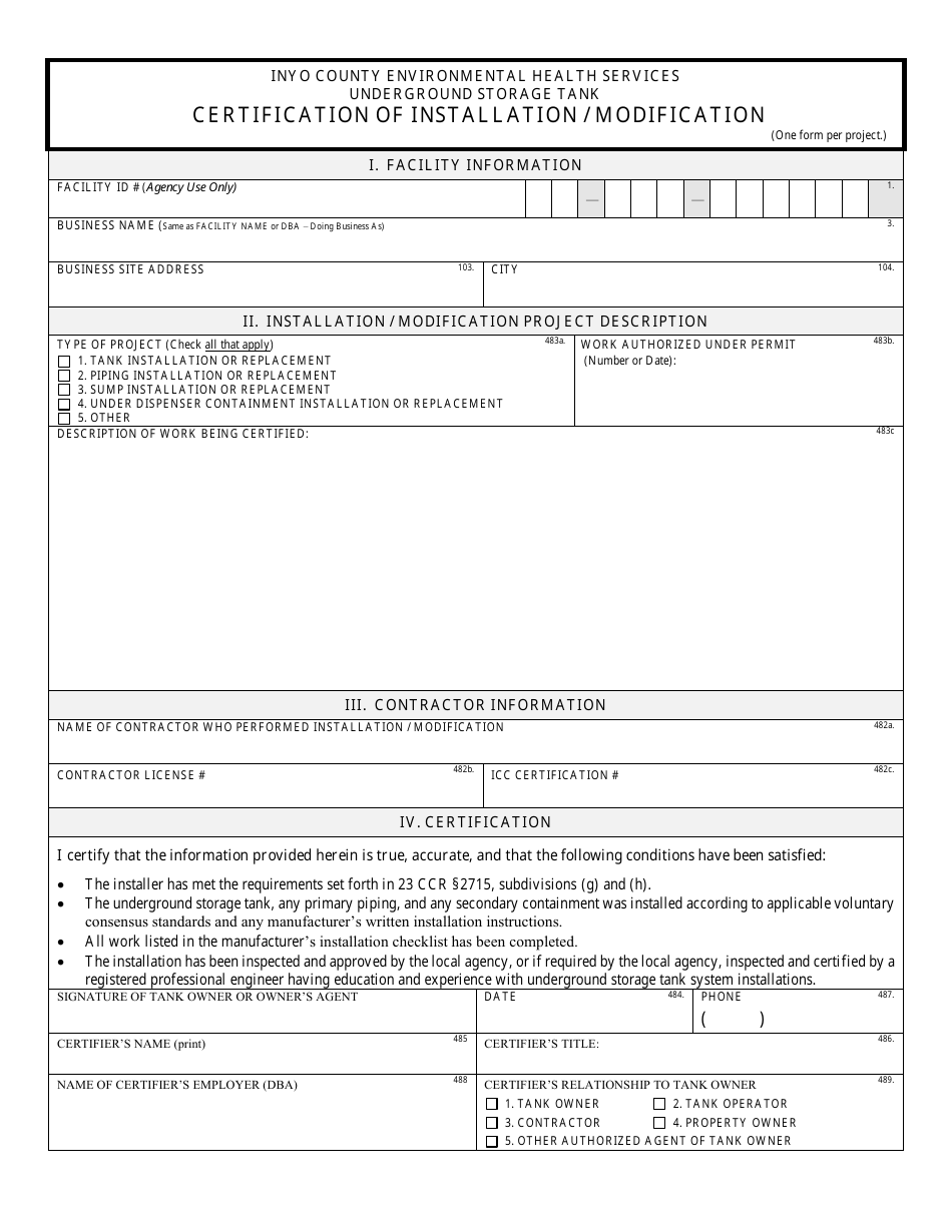 Application for a Permit to Install Upgrade or Repair Underground Storage Tank(S) for Hazardous Substances - Inyo County, California, Page 8