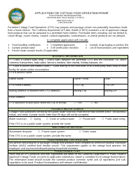 Document preview: Application for Cottage Food Operation Permit - Inyo County, California