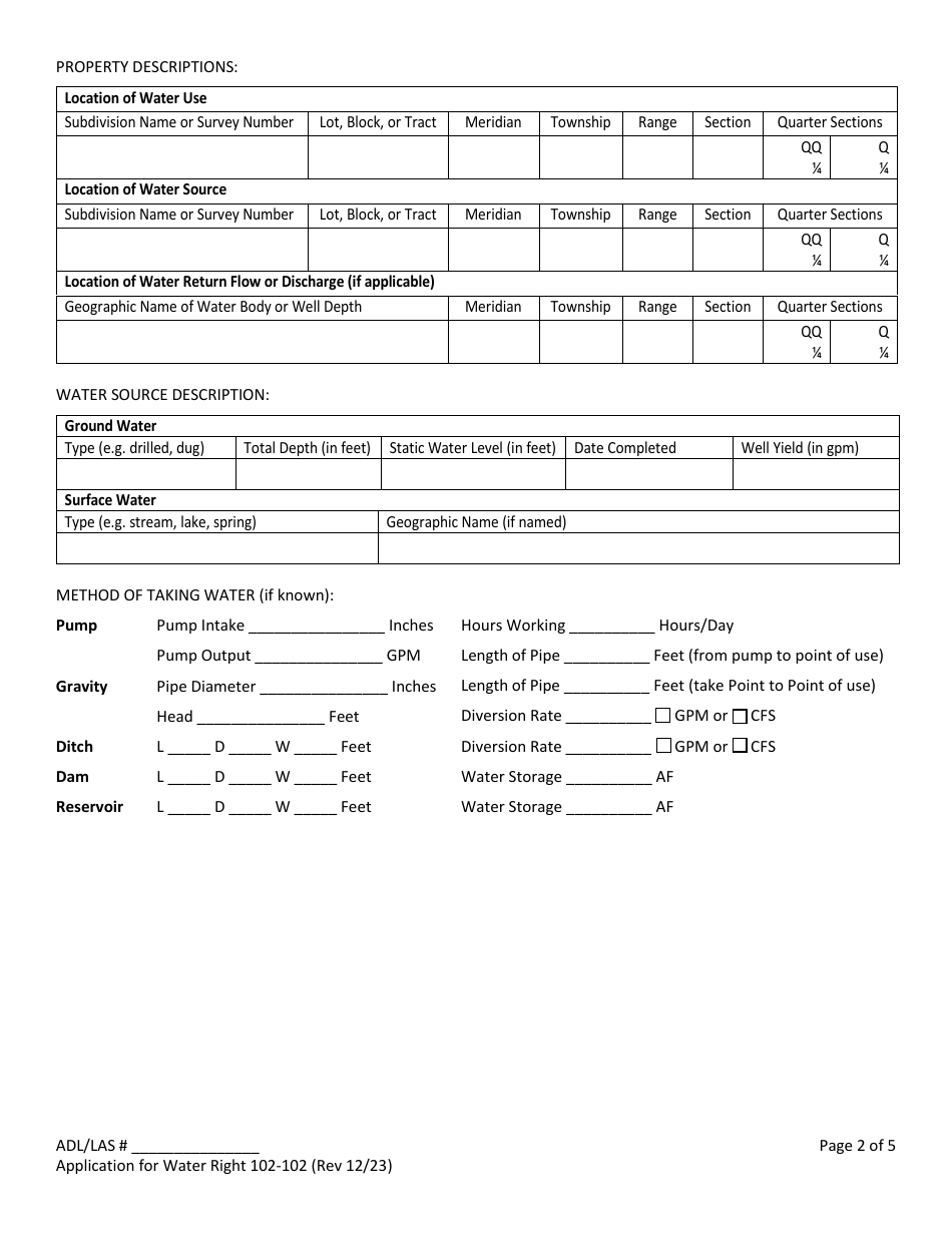 Form 102-102 Application for Water Right - Alaska, Page 2